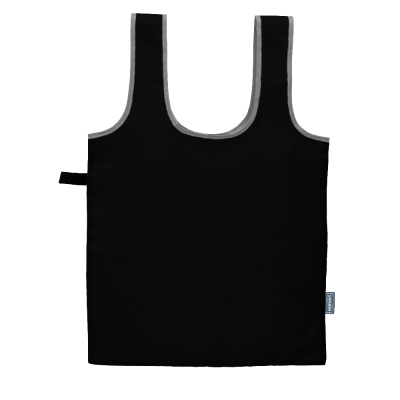 Foldable shopping bag with black elastic closure