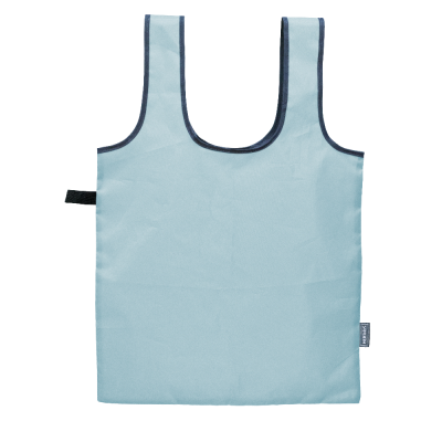 Foldable shopping bag with blue elastic closure