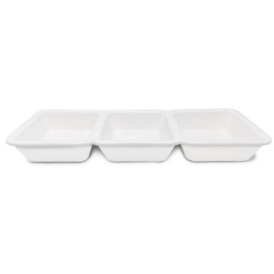 Porcelain dish for snacks with 3 rectangular departments
